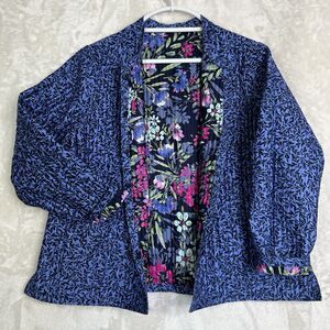 New Appleseed’s Women’s Sz M/S Jacket Reversible Blue Floral Organic Cotton Chic